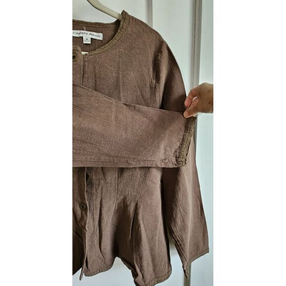 Vtg Christy Allen Sz M cotton flax button front‎ jacket brown USA made - Picture 3 of 10